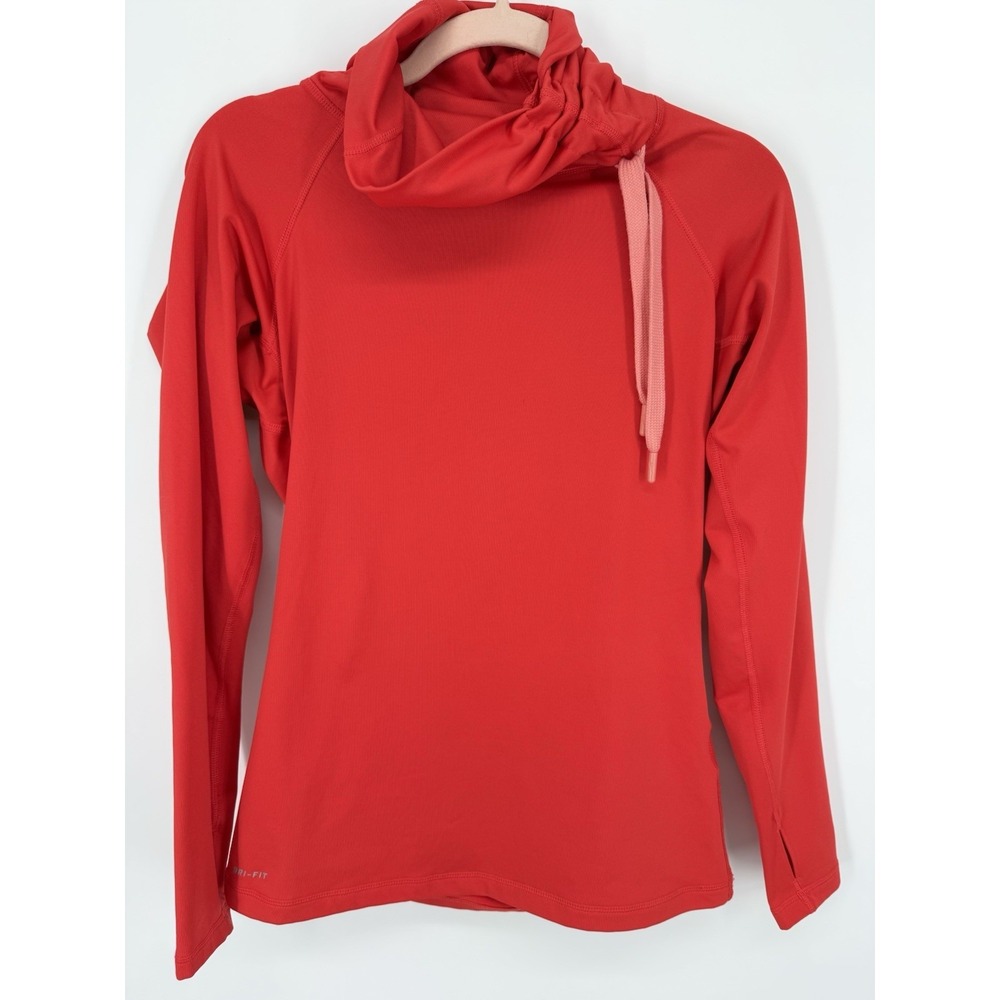 Nike Pro Dri-Fit Womens Cowl Neck Hoodie Red Training Pullover Sweatshirt Small